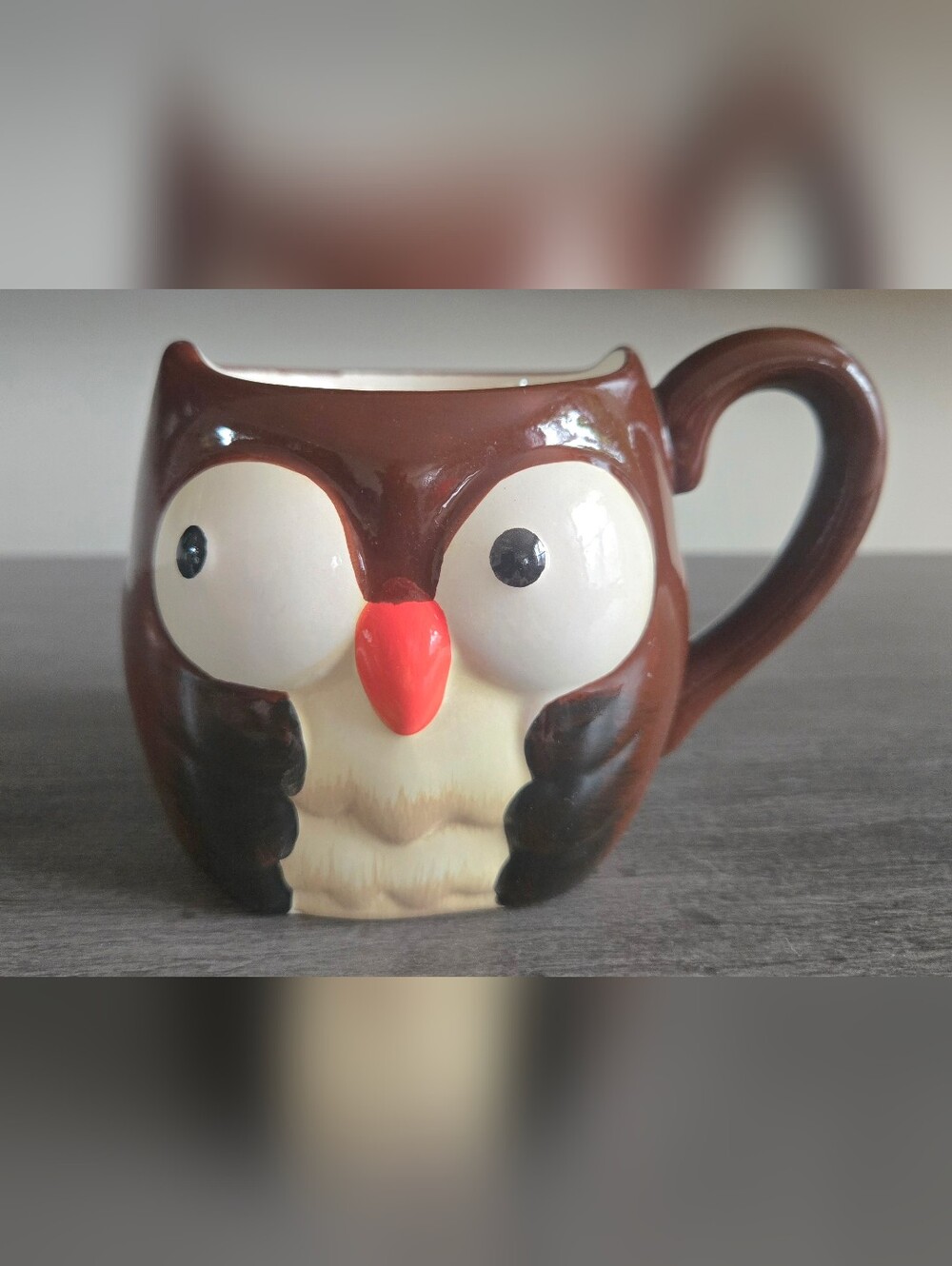 Brown Ceramic Owl Coffee Tea Mug Holds 16 Oz.